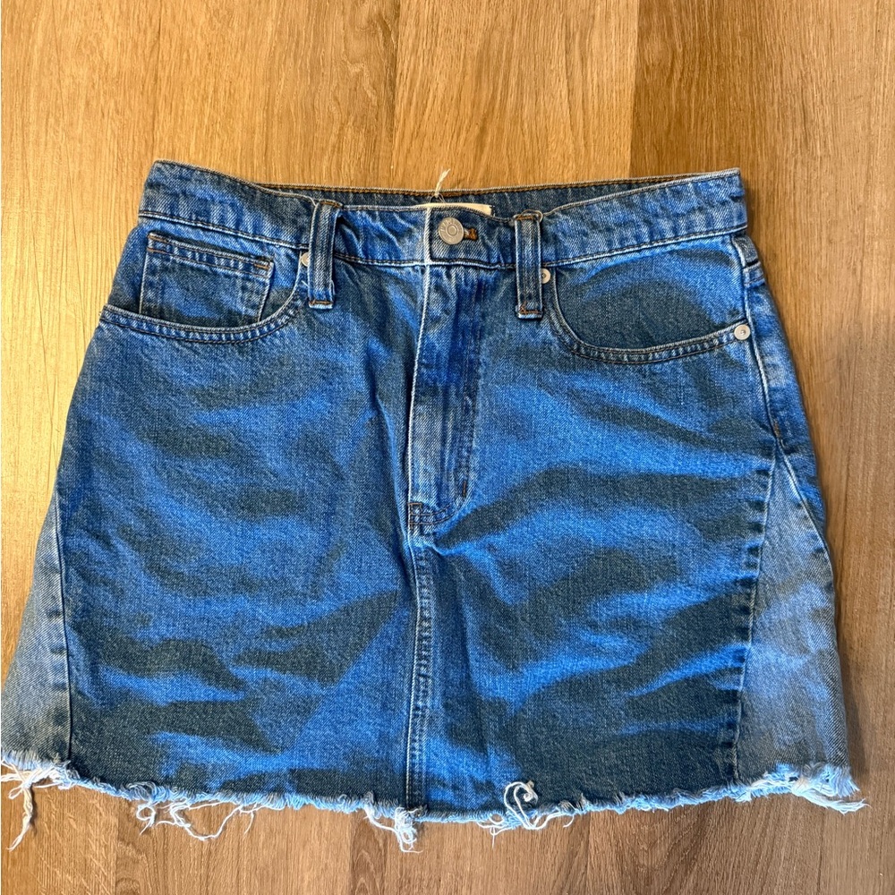 Madewell Blue Denim Mini Skirt with Frayed Hem